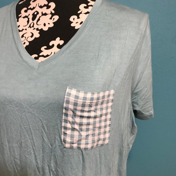 Maurices Tops - Maurices NWT Light Blue Sleep Shirt Plaid Pocket Detail Medium M NEW Casual Home